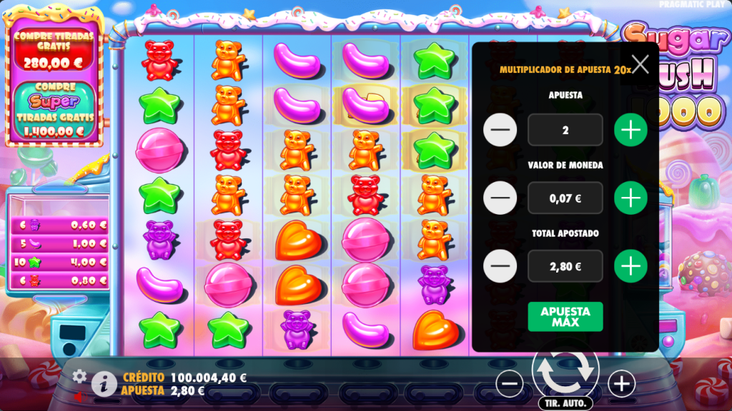 selección de tarifas Sugar Rush 1000