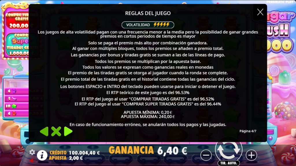 Reglas de Sugar Rush 1000